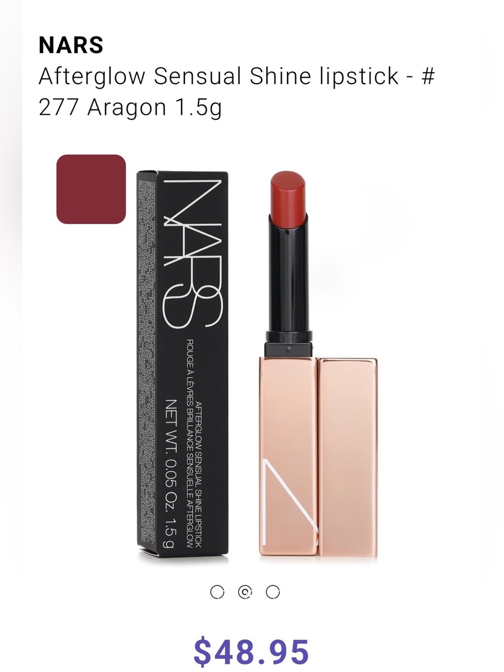 NARS Afterglow Sensual Shine Lipstick — Aragon (Warm Berry Maroon)